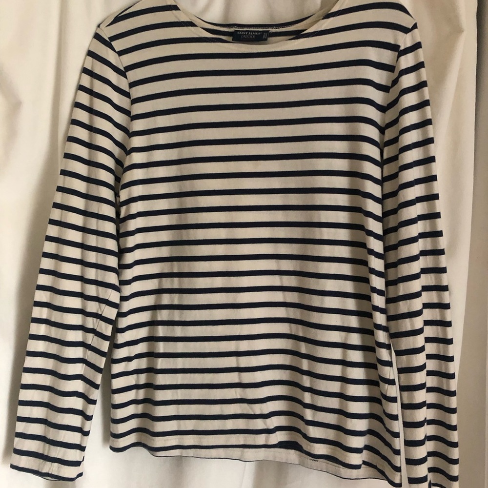 Saint James Navy and White Striped Long Sleeve Tee